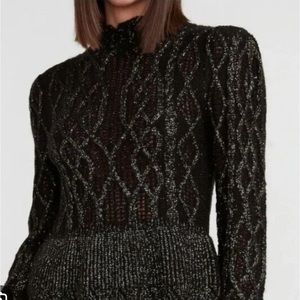 NWT Express METALLIC POINTELLE MOCK NECK PEPLUM SWEATER size Small $88
